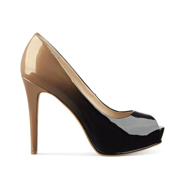Sexy Tan/Black Guess Patent Platform Heels - Picture 1 of 9